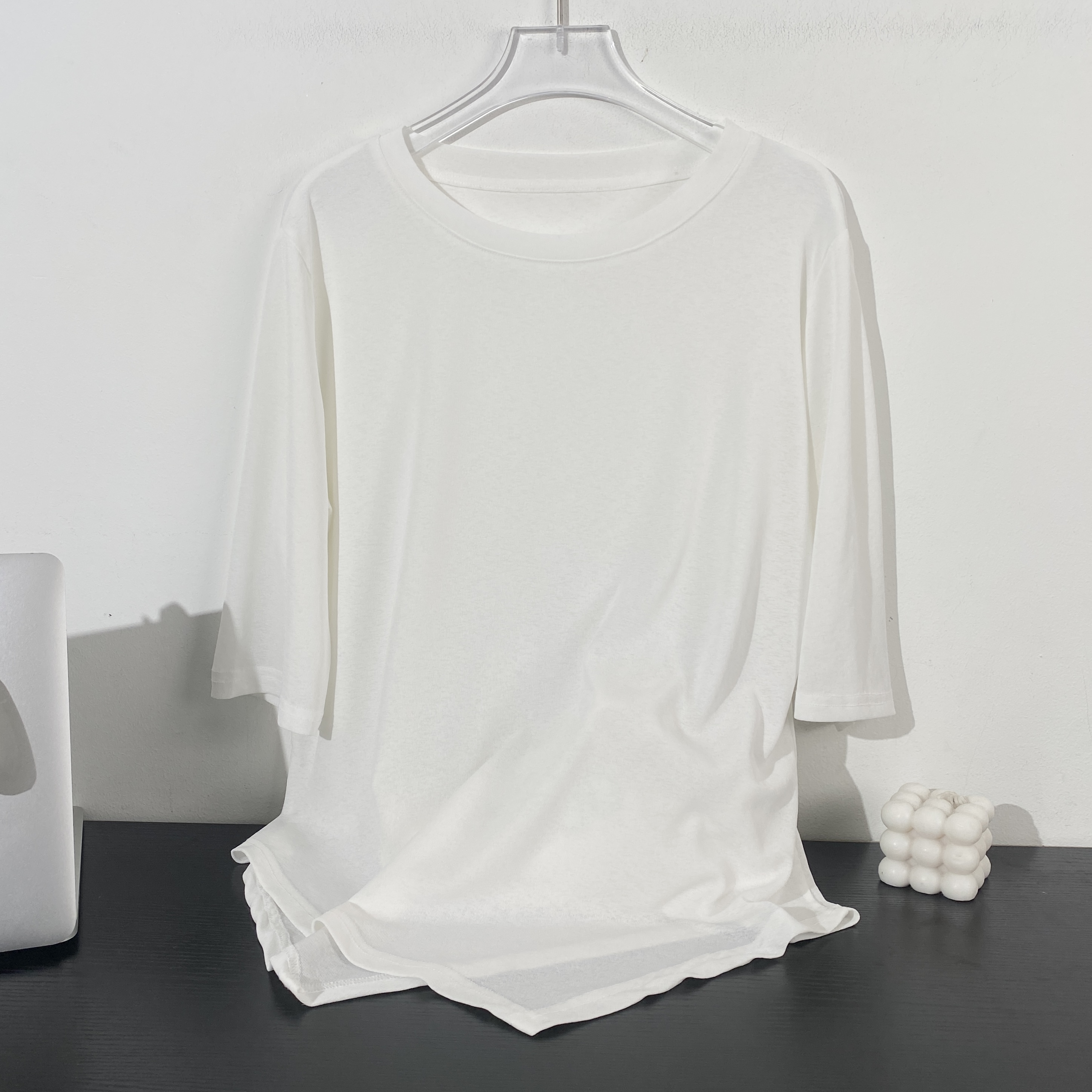 小韩日记【极简黑白】T恤时尚休闲百搭不规则简约中袖纯色夏季23198