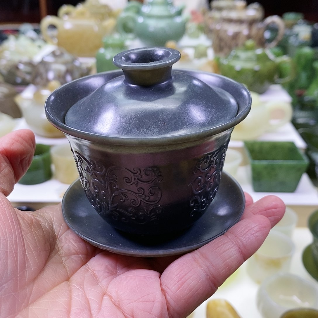 和田玉盖碗未镶嵌染****力