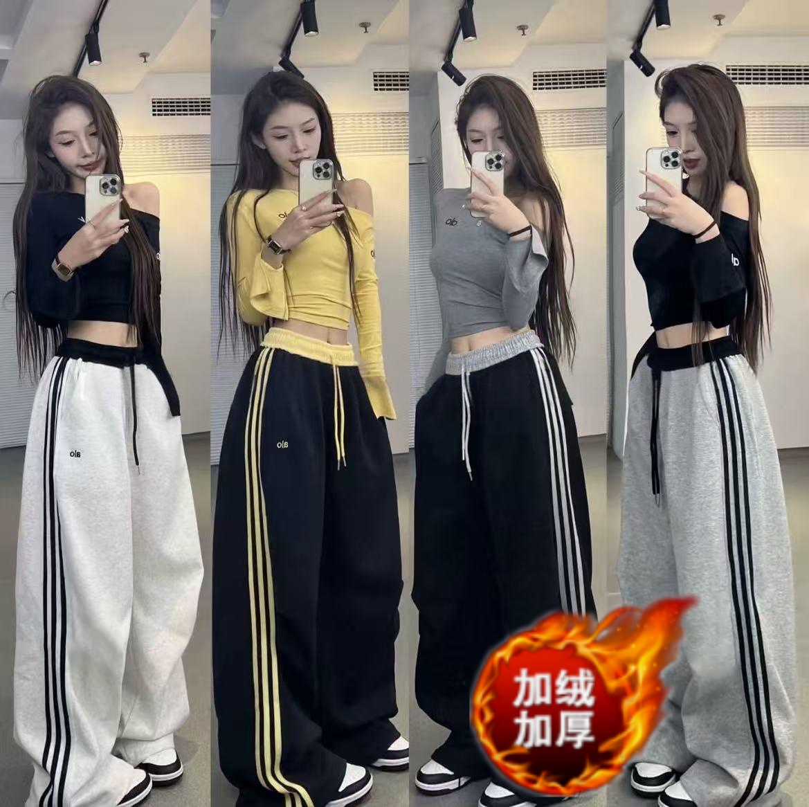 【运费险+一裤两穿】高街美式休闲裤侧边三条杆高腰宽松直筒阔腿裤