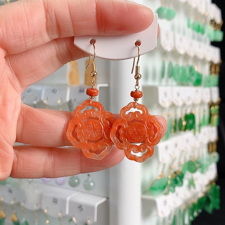 翡翠耳饰银S925镶嵌翡翠