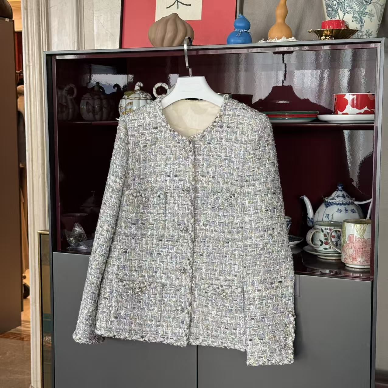 《极光薰衣草》MYL 2025秋冬新品棉麻混纺小香外套圆领长袖时尚上衣