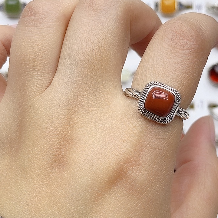 玛瑙/玉髓戒指银S925镶嵌925银