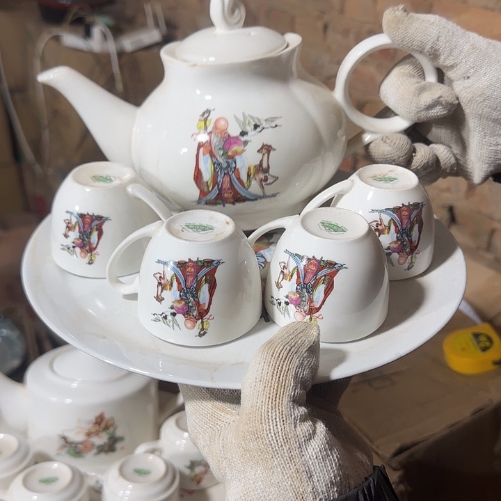 库存微瑕老寿星多空茶壶一套容量500毫升