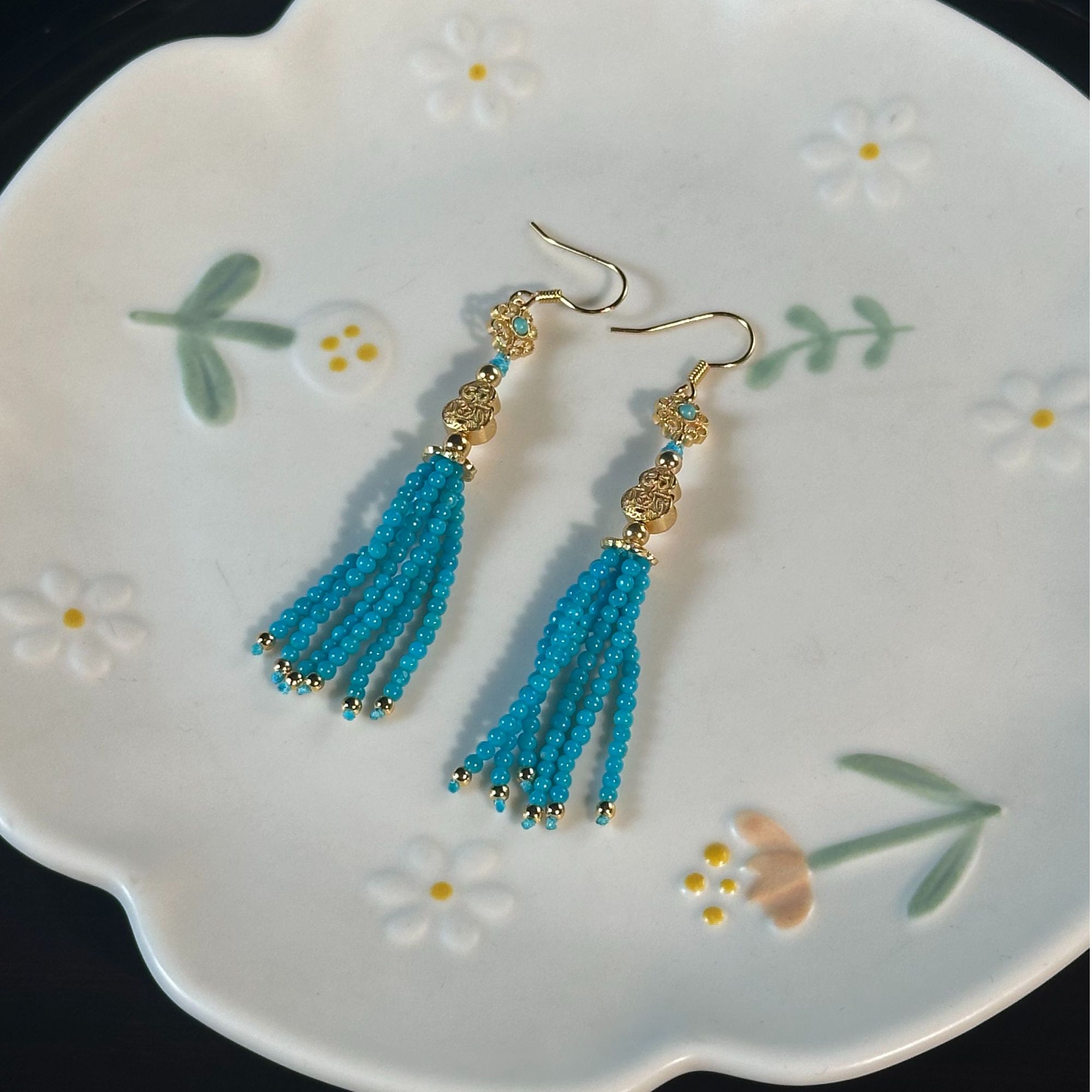 【娇娇专属】绿松石流苏圆珠葫芦耳坠2mm XZ1184BZ