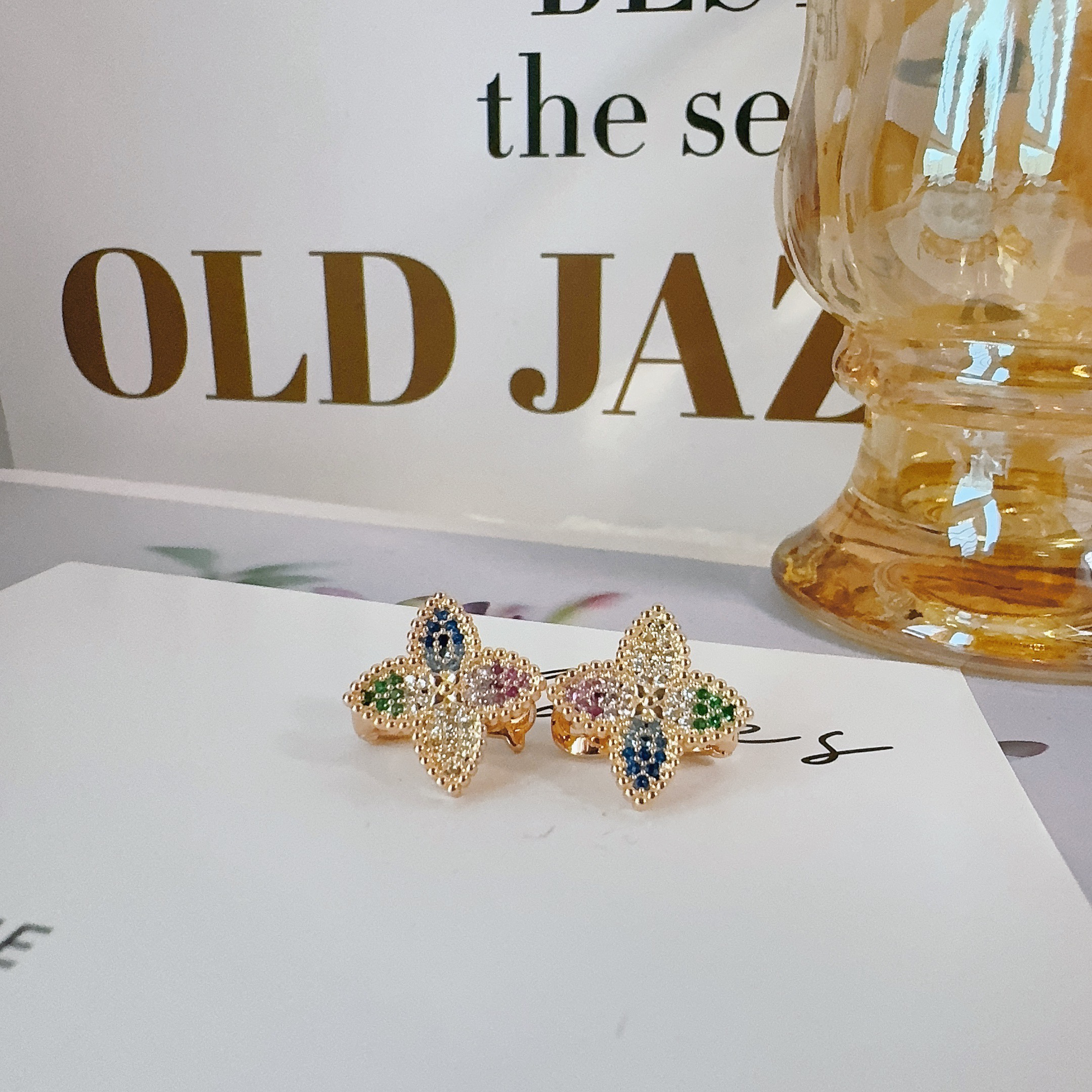 铜合金锆石耳饰 4178满钻微镶四叶草耳扣