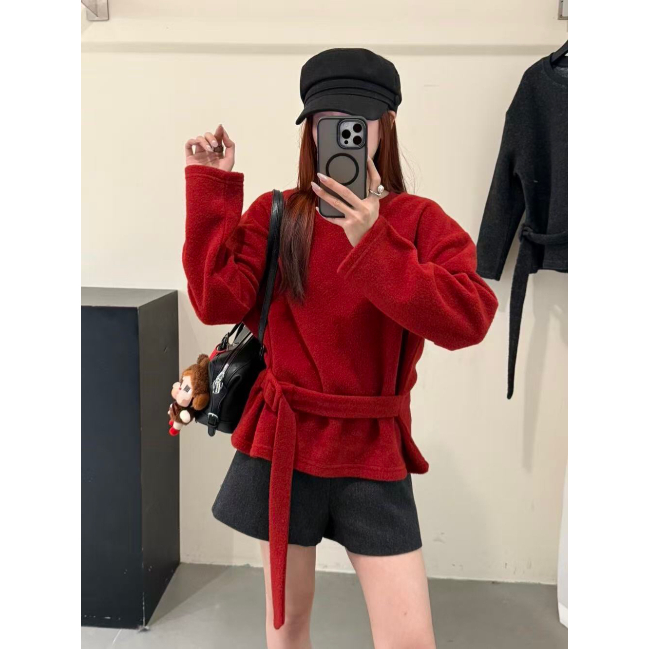 -【圣诞红】绑带圆领简约显瘦毛衣（2XM633#）爱唯依