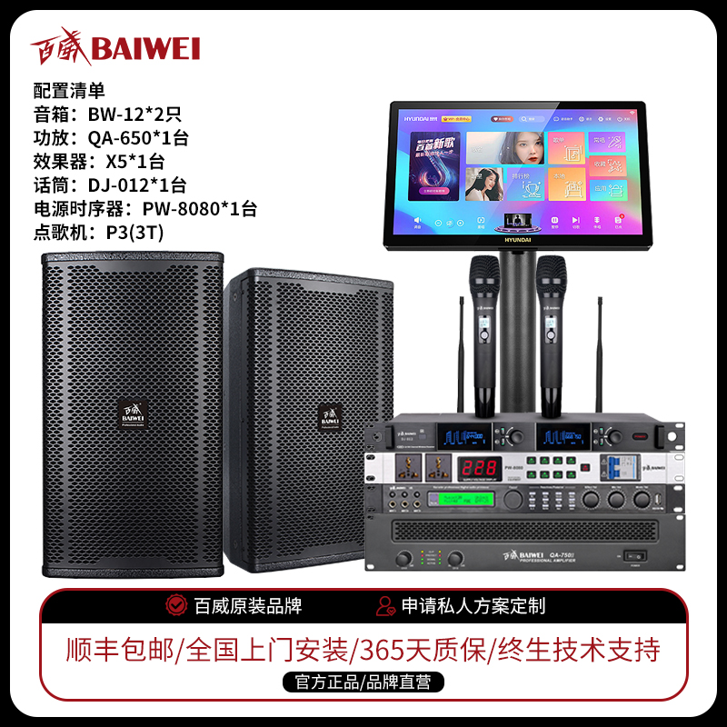 百威12寸家庭KTV音响套装家用卡拉OK客厅影院音箱电视点歌机酒吧