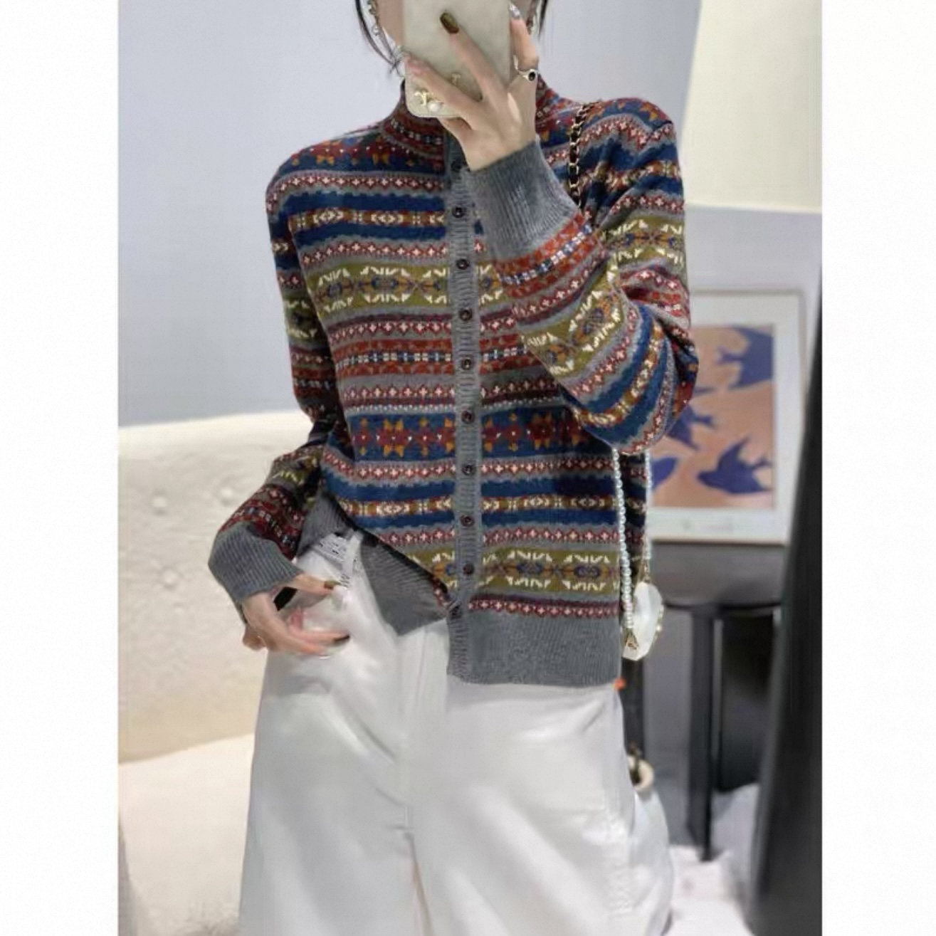 2025秋冬新款毛衣女装拼色条纹复古风保暖针织衫上衣百搭慵懒风