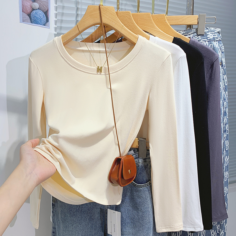 【小个子专属】打底衫女内搭秋冬新款纯色内搭长袖白色t恤早秋上衣