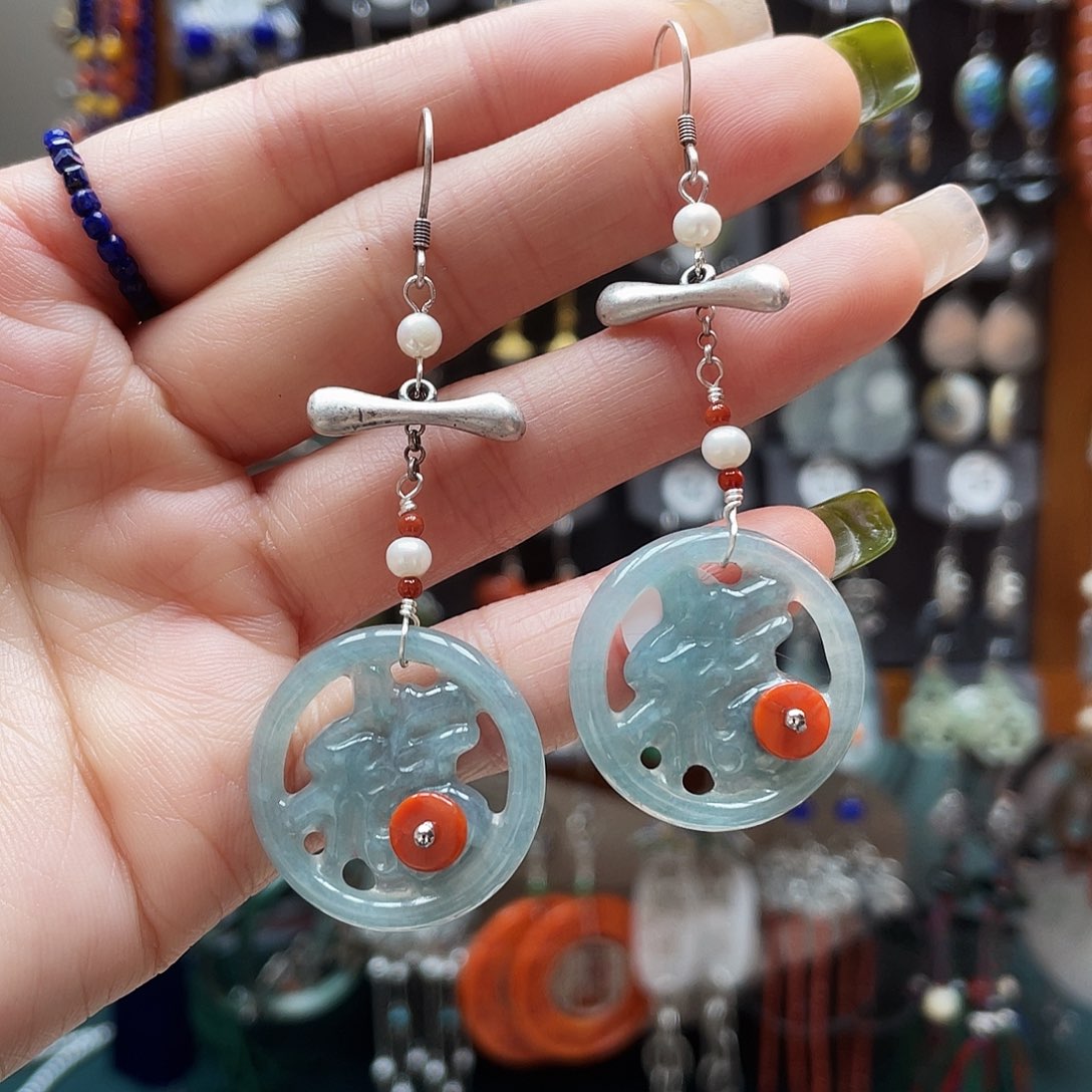 翡翠银S925镶嵌耳饰饰品