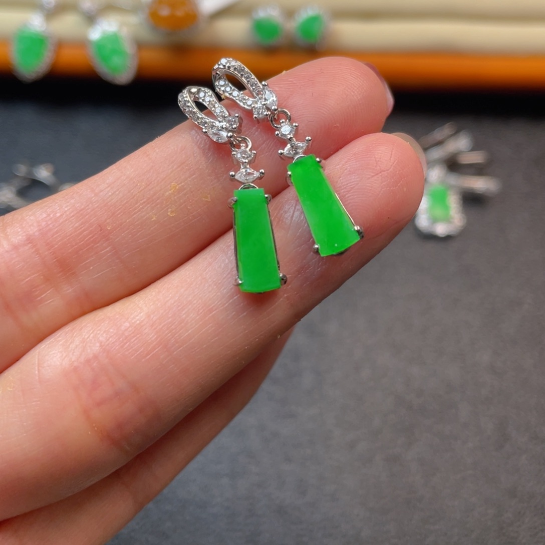 翡翠吊坠(不含链)银S925镶嵌耳坠