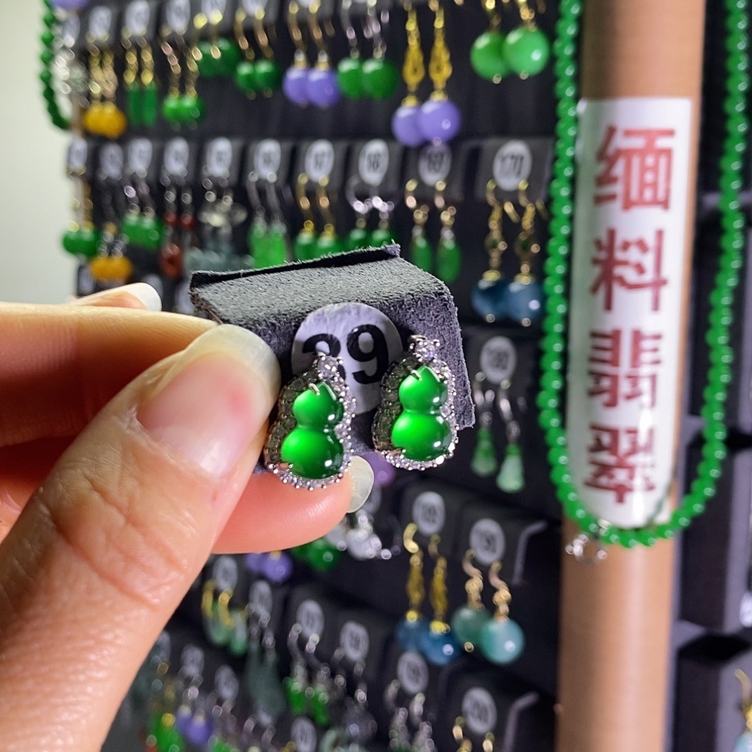 银S925镶嵌翡翠耳饰39