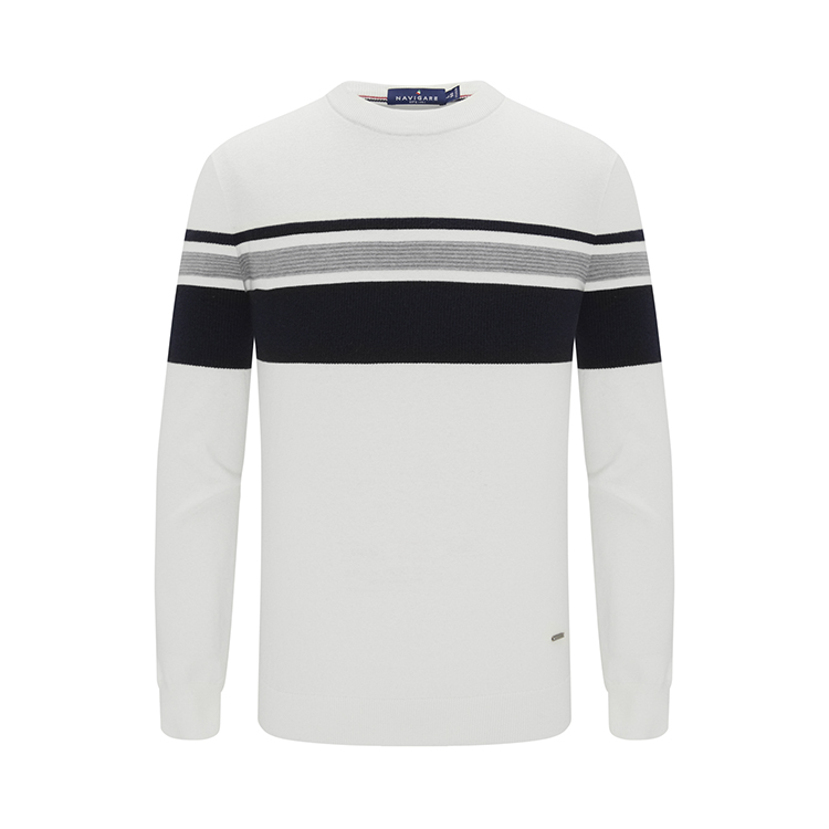 navigare意大利小帆船男士时尚条纹秋冬保暖套头圆领针织衫