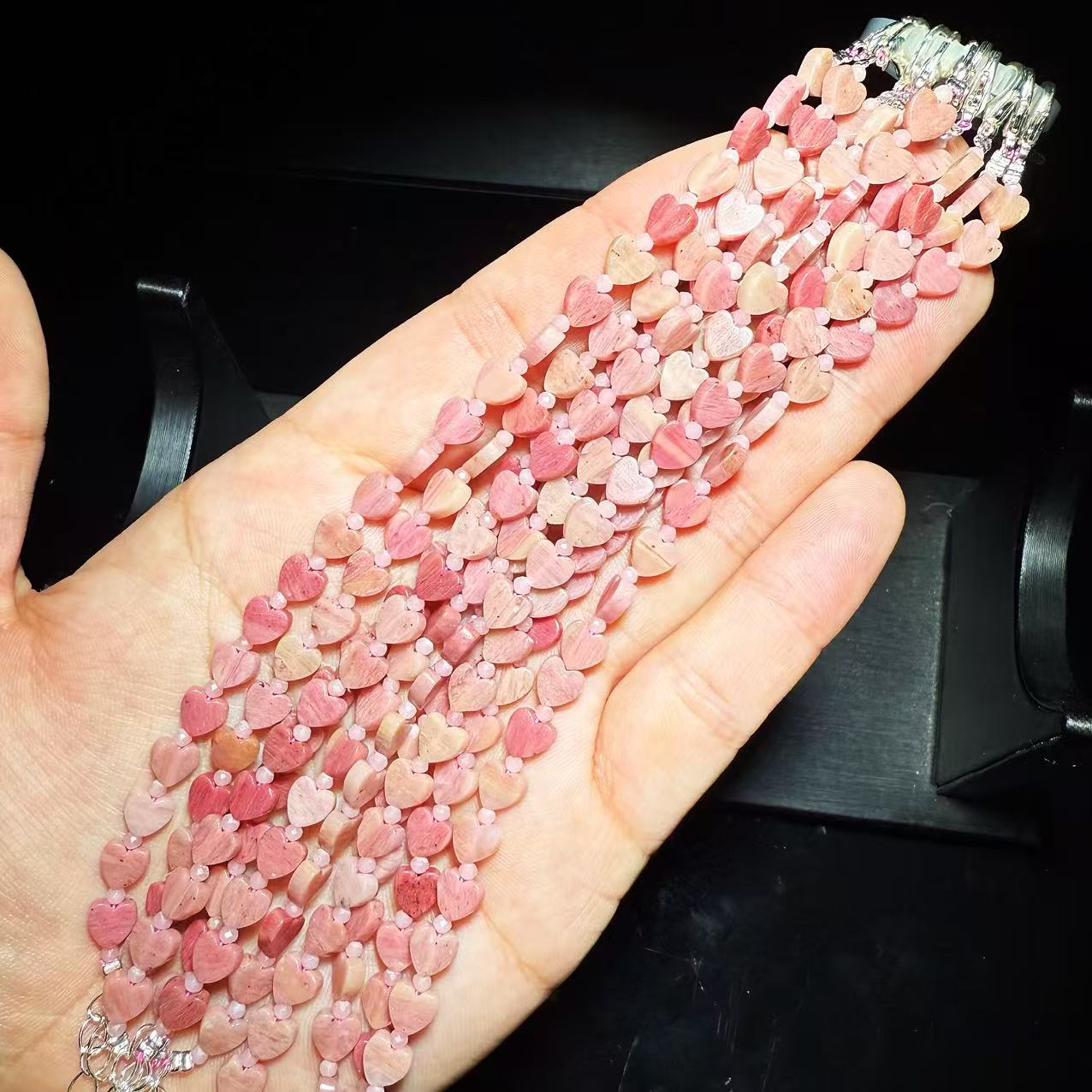 天然辰砂【皇后甄选】C051106 粉色爱心手链-多样性发其一