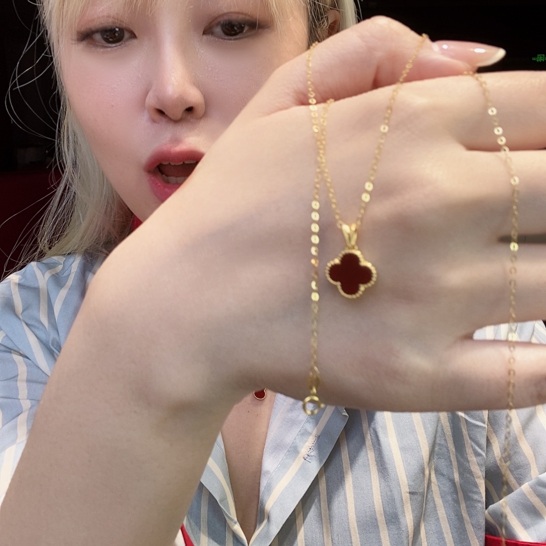 玛瑙/玉髓18K金镶嵌项链10mm红k黄