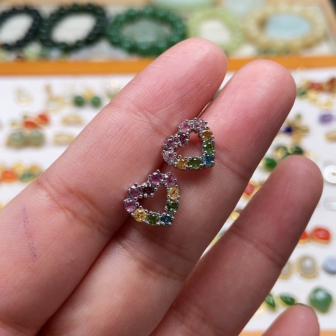 和田玉耳饰银S925镶嵌