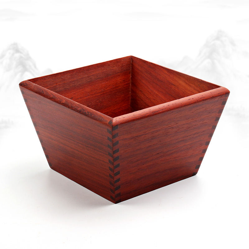 红花梨17公分素面米斗实木独板榫卯米升婚嫁摆件