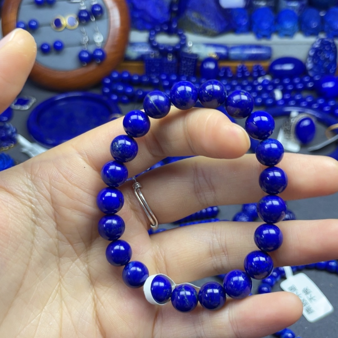青金石未镶嵌圆珠手串9+
