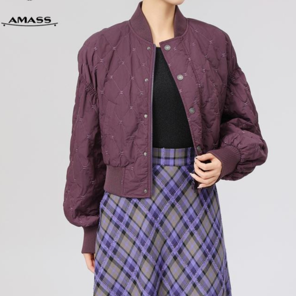 AMASS/阿玛施新款时尚质感飞行员夹克式短款菱格棉服外套5400844