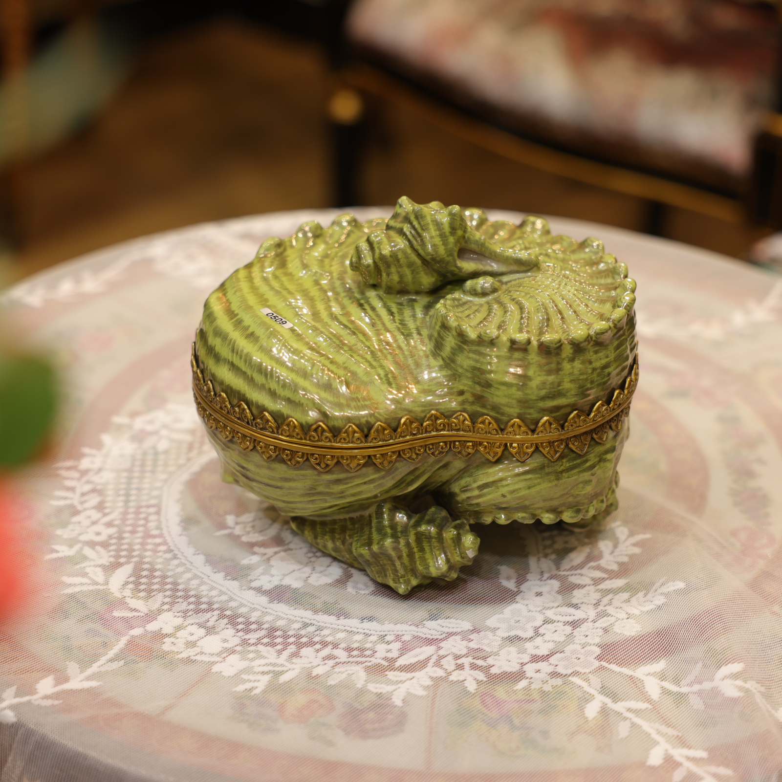 知潇家居/海螺盖盒/收纳储物罐/铜配瓷/清新翠绿/装饰收纳摆件
