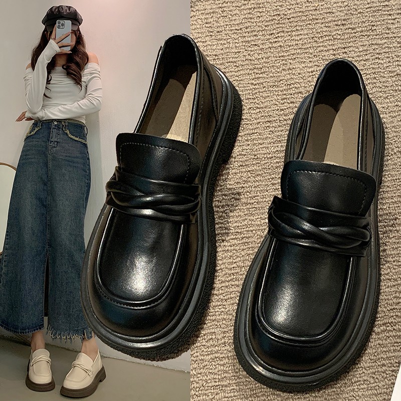 英伦风小皮鞋女2025新款秋季女鞋子百搭厚底春秋单鞋一脚蹬乐福鞋