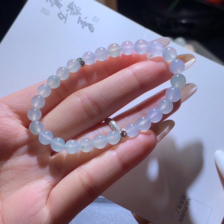 翡翠手串未镶嵌半山水马卡龙6*7特价