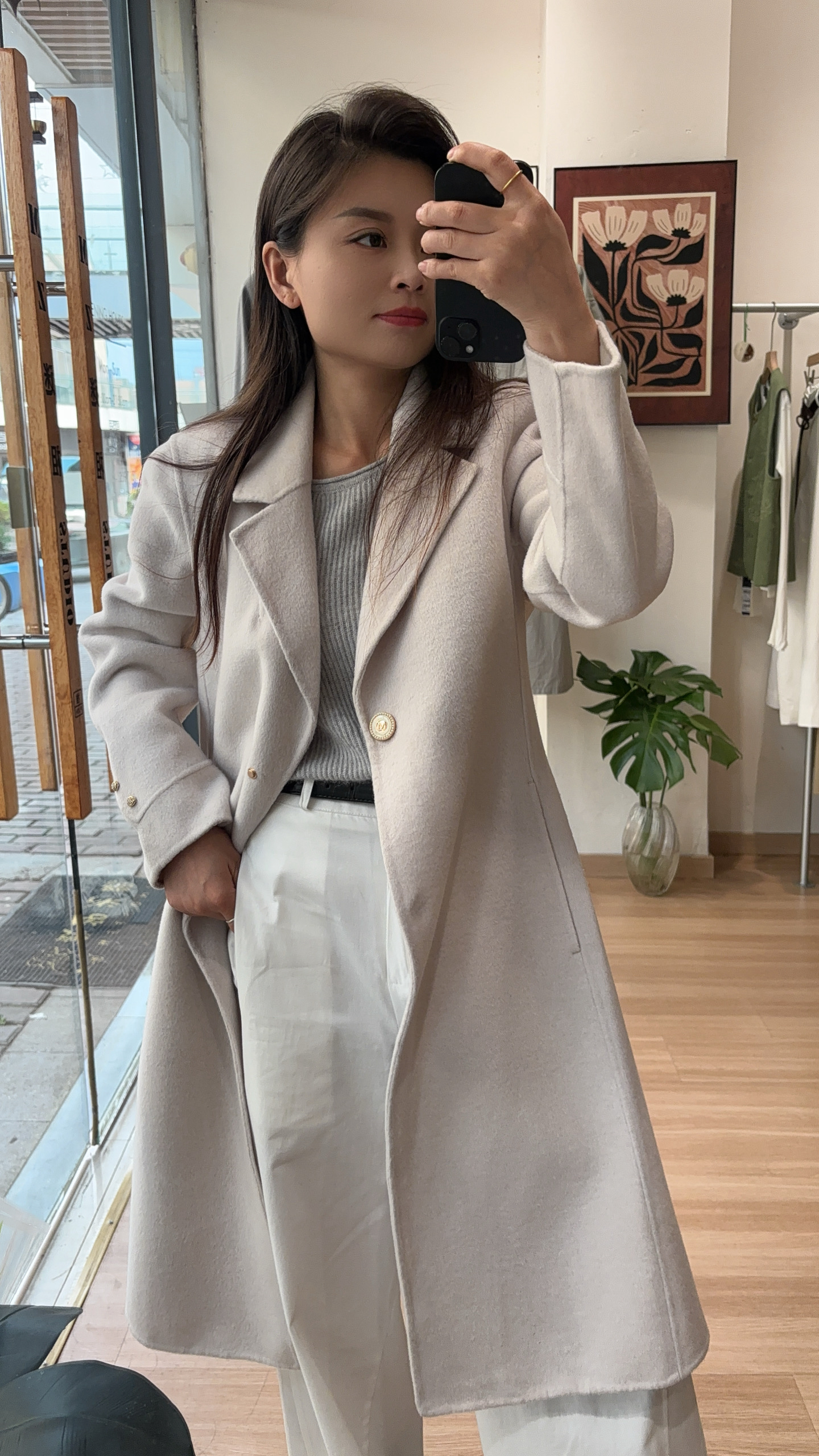 早秋女士绵直身气质翻领时尚高级感毛呢大衣