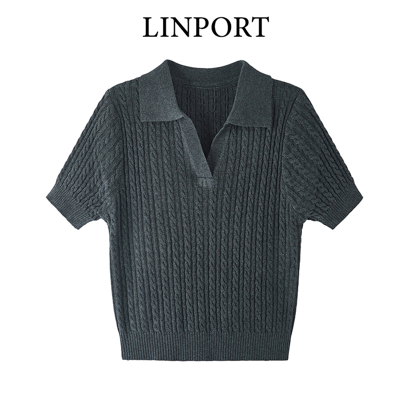 【高智感】气质休闲百搭高智感小众麻花修身短款polo针织衫LB250941