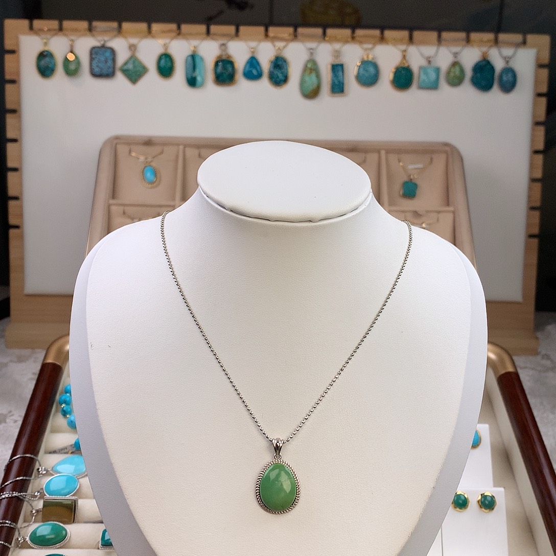 绿松石银S925镶嵌吊坠(赠链)