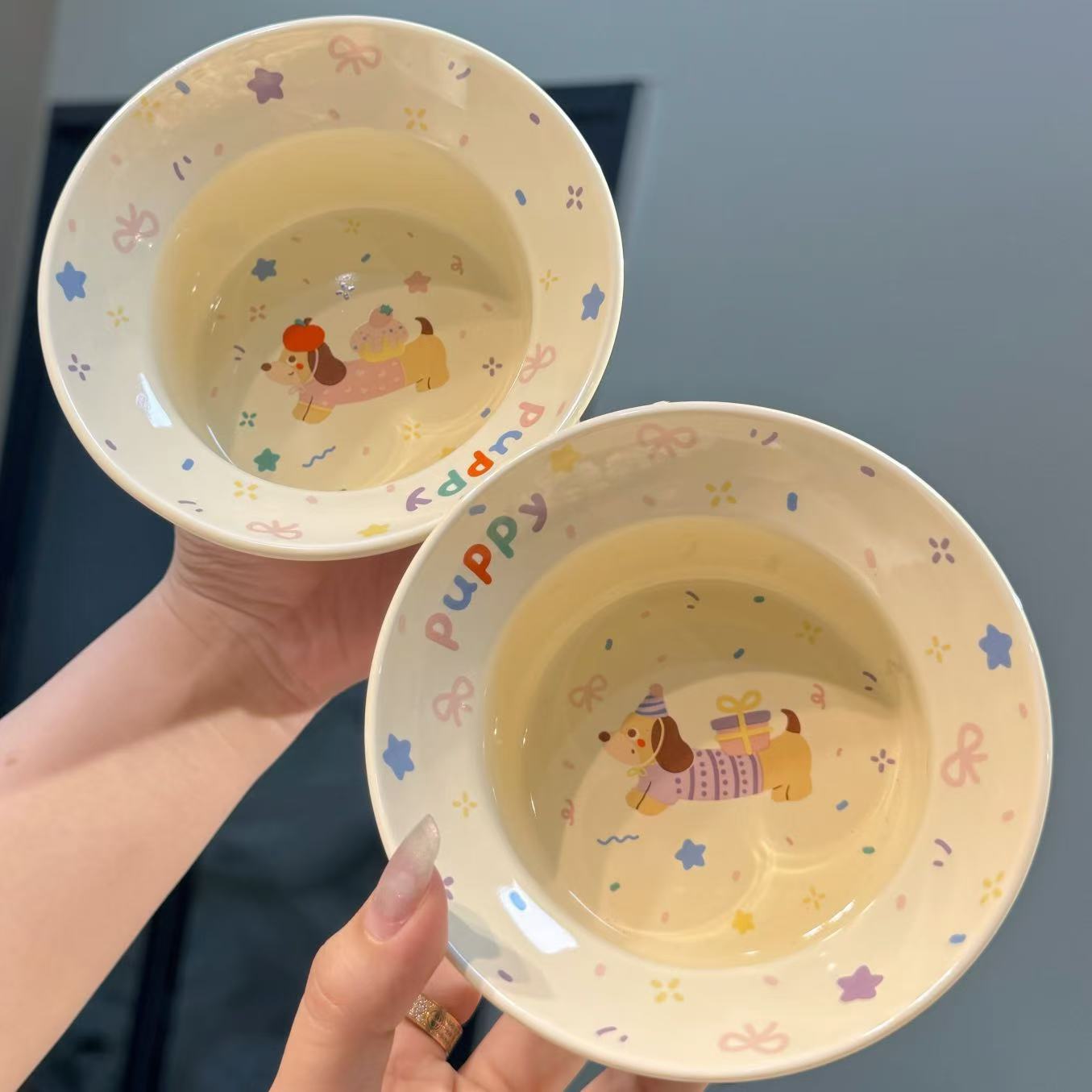 【圆和圈】出口韩国 腊肠小狗甜品碗 吃饭碗 高颜值5寸陶瓷碗两个装