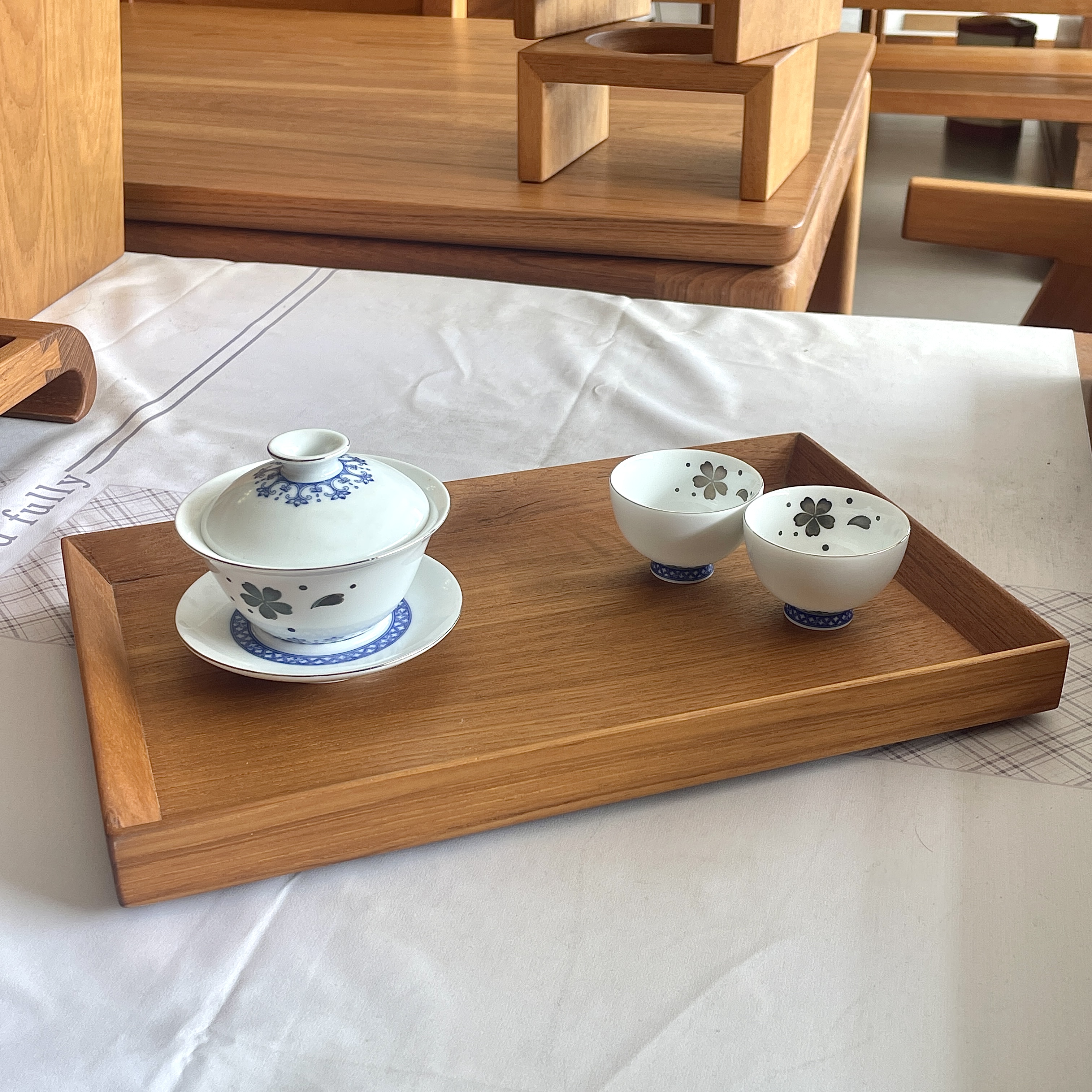 缅甸柚木实木果盘家用精致长方形创意木质托盘原木木质