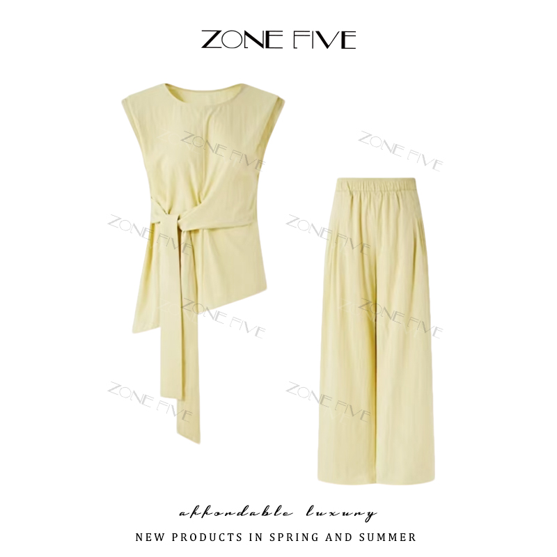 【zonefive】轻熟风绑带设计无袖上衣绝美半身裙套装PL-9642