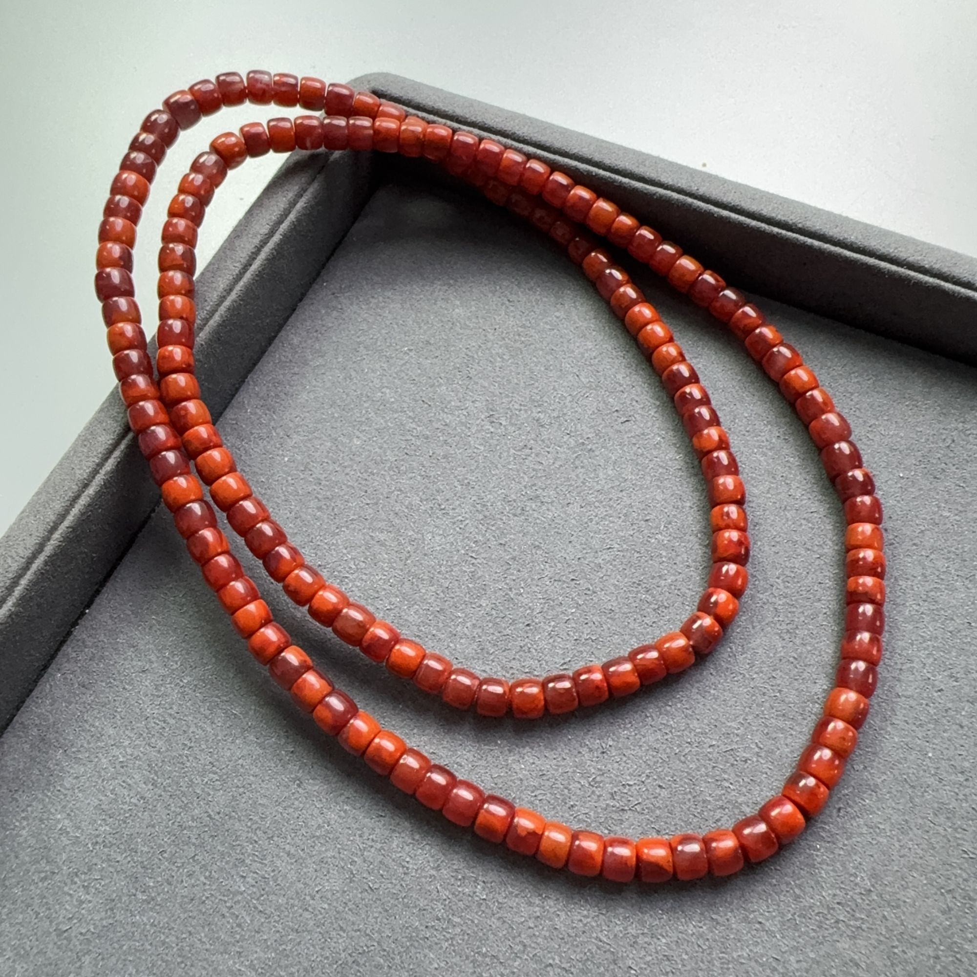 火焰纹南红玛瑙精工直切多圈长链6-6.5mm