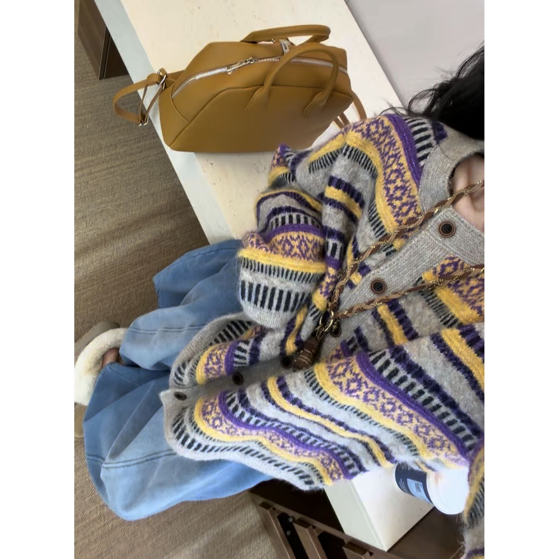 李豆儿 定制  复古提花加厚上衣彩色圆领毛衣