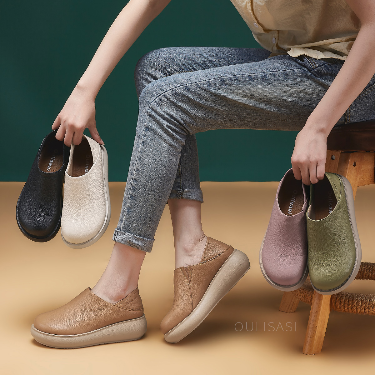 | 遇见-阳光 | 5公分 头层牛皮单鞋女春夏透气简约厚底百搭676