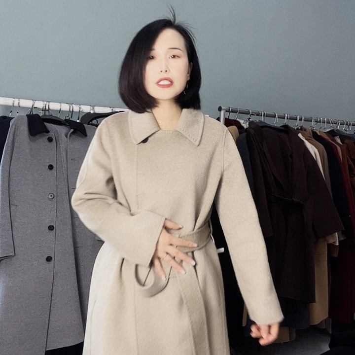 双面呢大衣燕麦色一粒扣L码