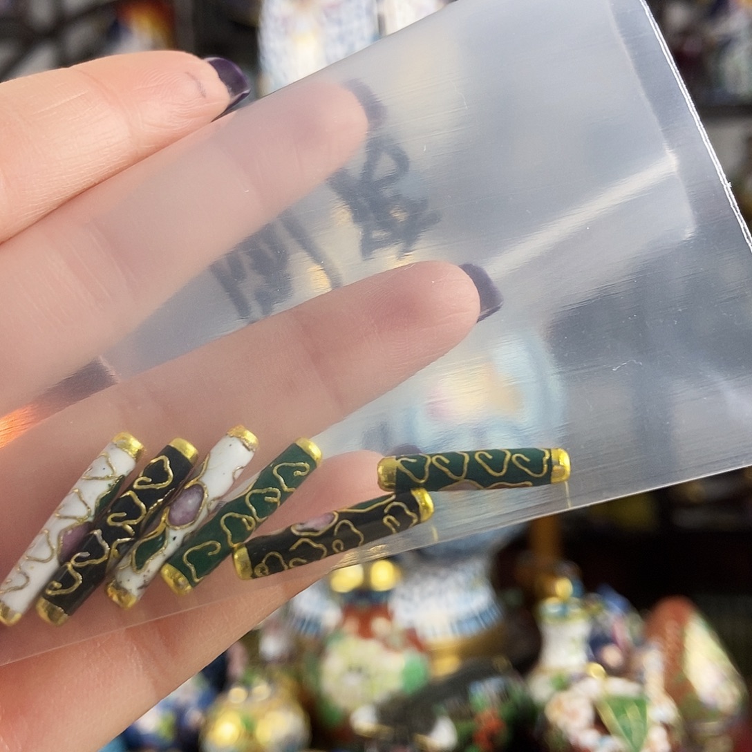 不***窝铜六个景泰蓝竹节吊坠