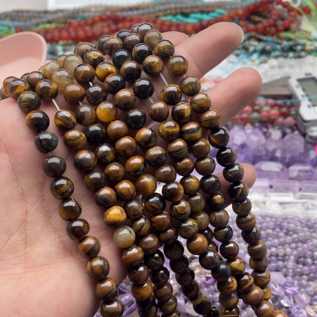 玛瑙/玉髓未镶嵌珠宝半成品一条装卡8mm黄虎圆珠