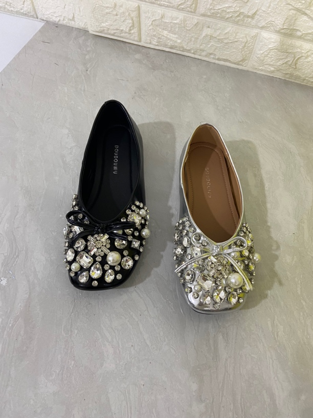 7718-1 平底鞋女法式单鞋气质蝴蝶结水钻浅口奶奶鞋一脚蹬瓢鞋