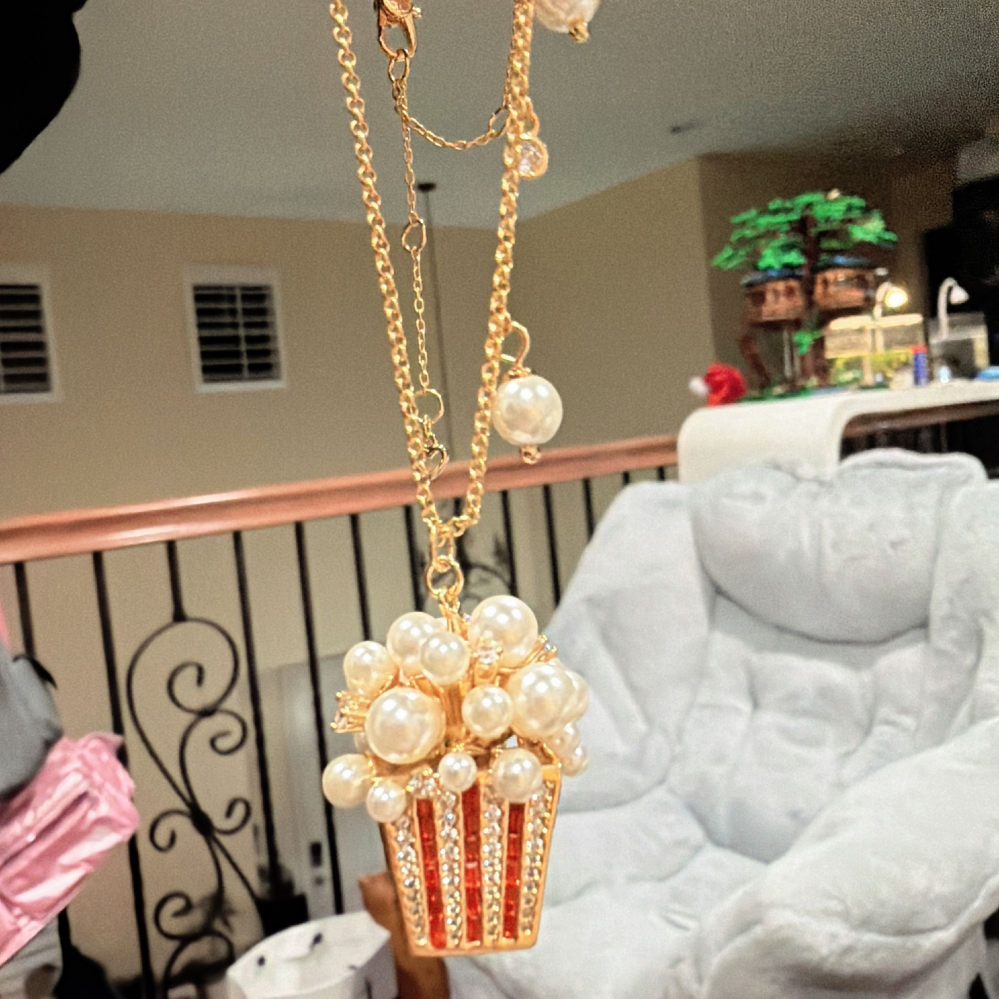 黄铜锆石吊坠 镀真金欧美风立体感爆米花造型毛衣链项链