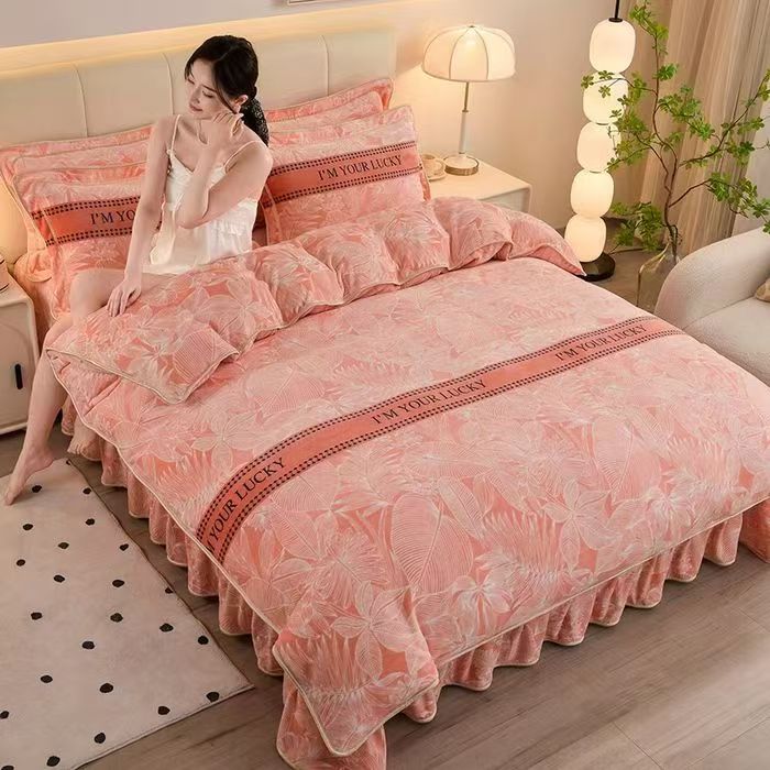 【正品】.新款正品牛奶绒四件套加绒加厚防静电床裙双面绒家居风
