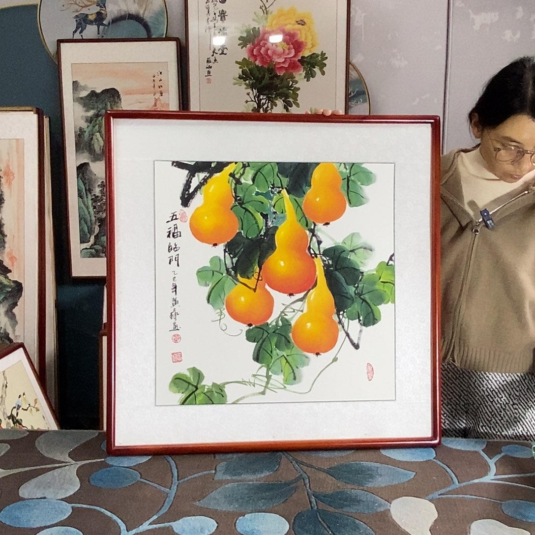 国画手写手绘带框包邮国画作品68✖️68