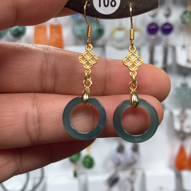 【闪购商品】翡翠耳饰银S925镶嵌耳饰