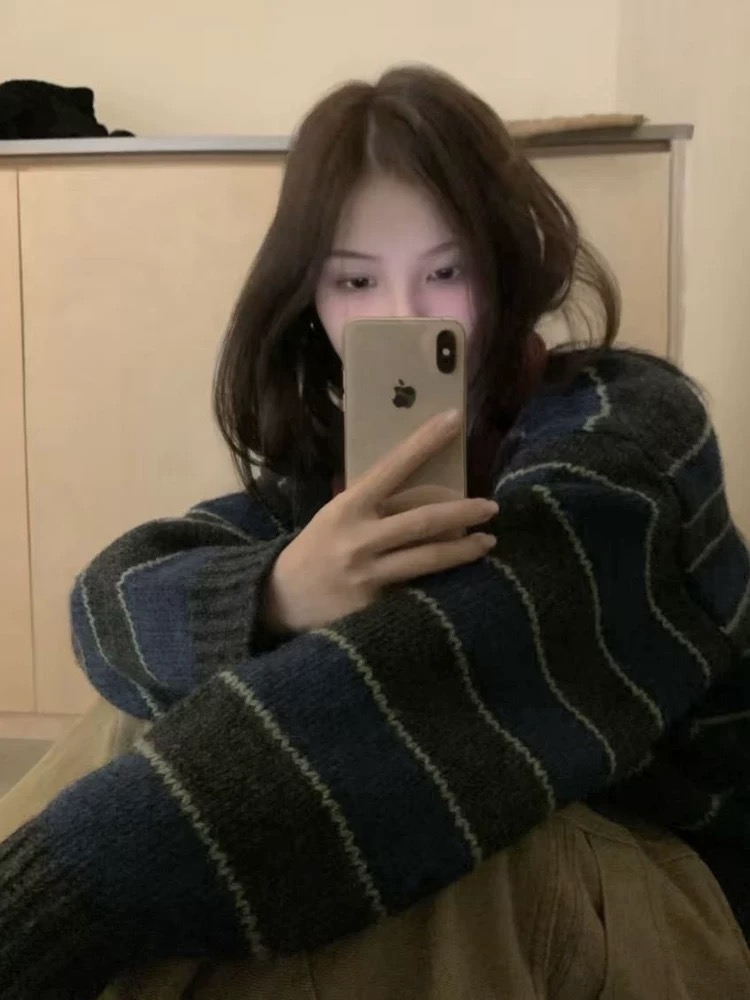 套头款条纹百搭宽松韩版毛针织衫针织衫秋冬女宽松型