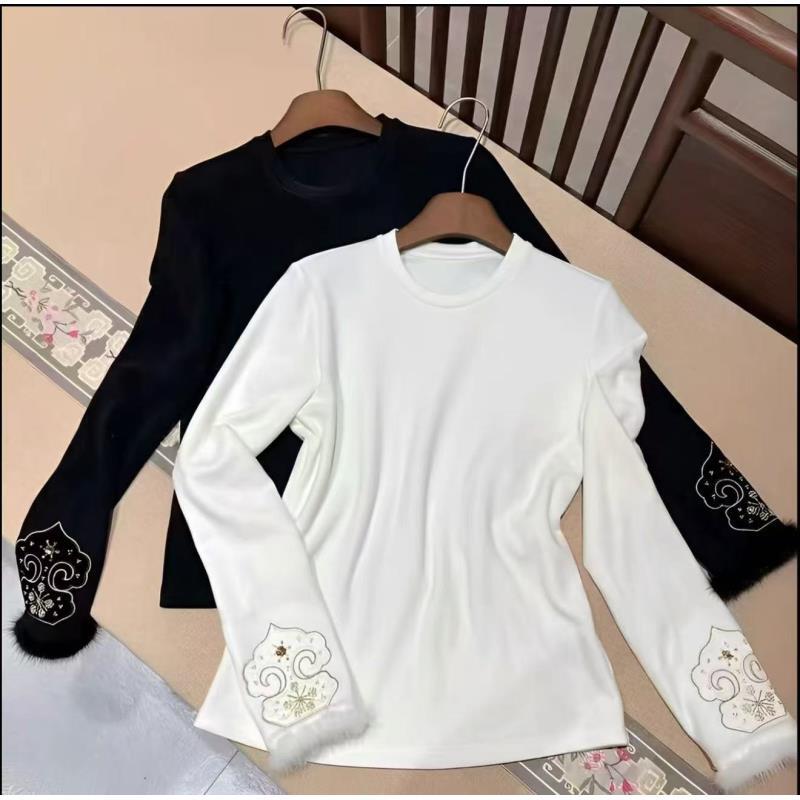 【深圳南油二姐】国风圆领复古气质高领轻奢白色长袖衬衫打底5526