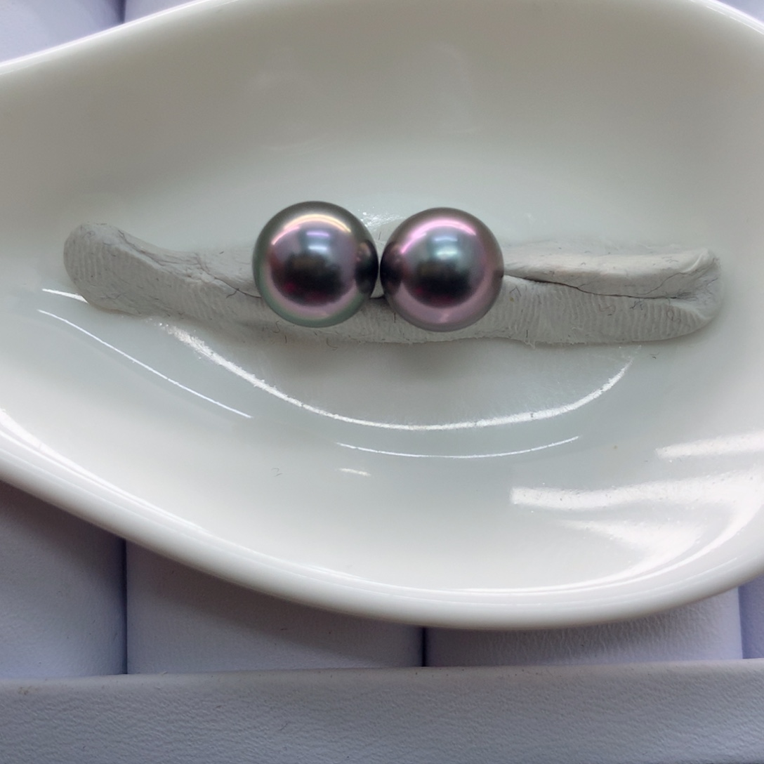 海水珍珠裸珠大溪地紫色对珠～静