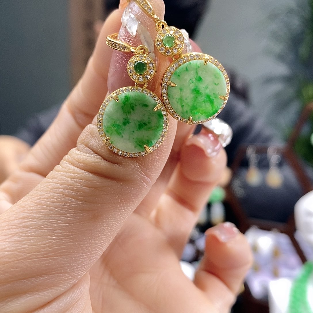 翡翠耳饰银S925镶嵌翡翠