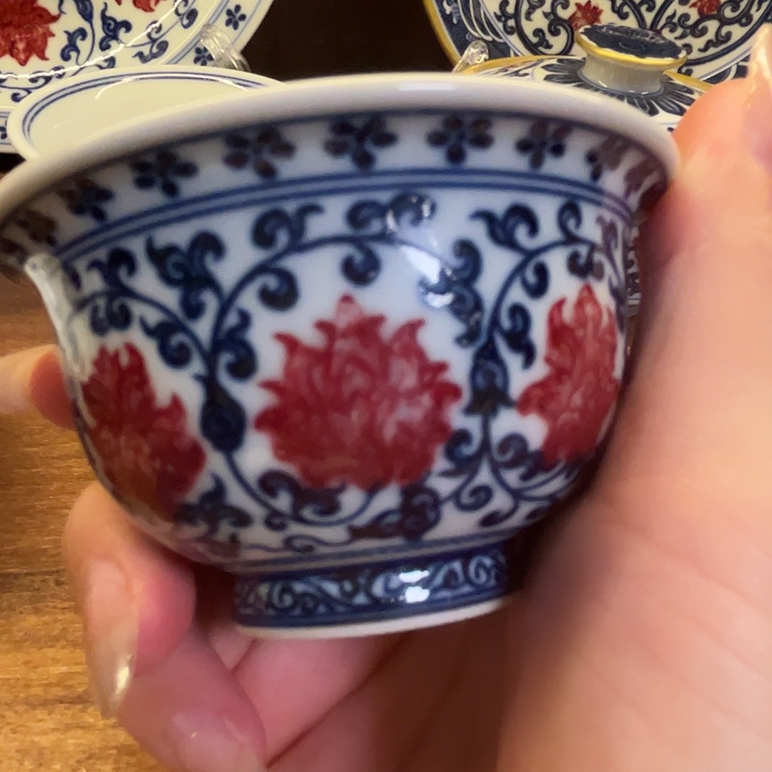 摆件陶釉里红杯杯杯