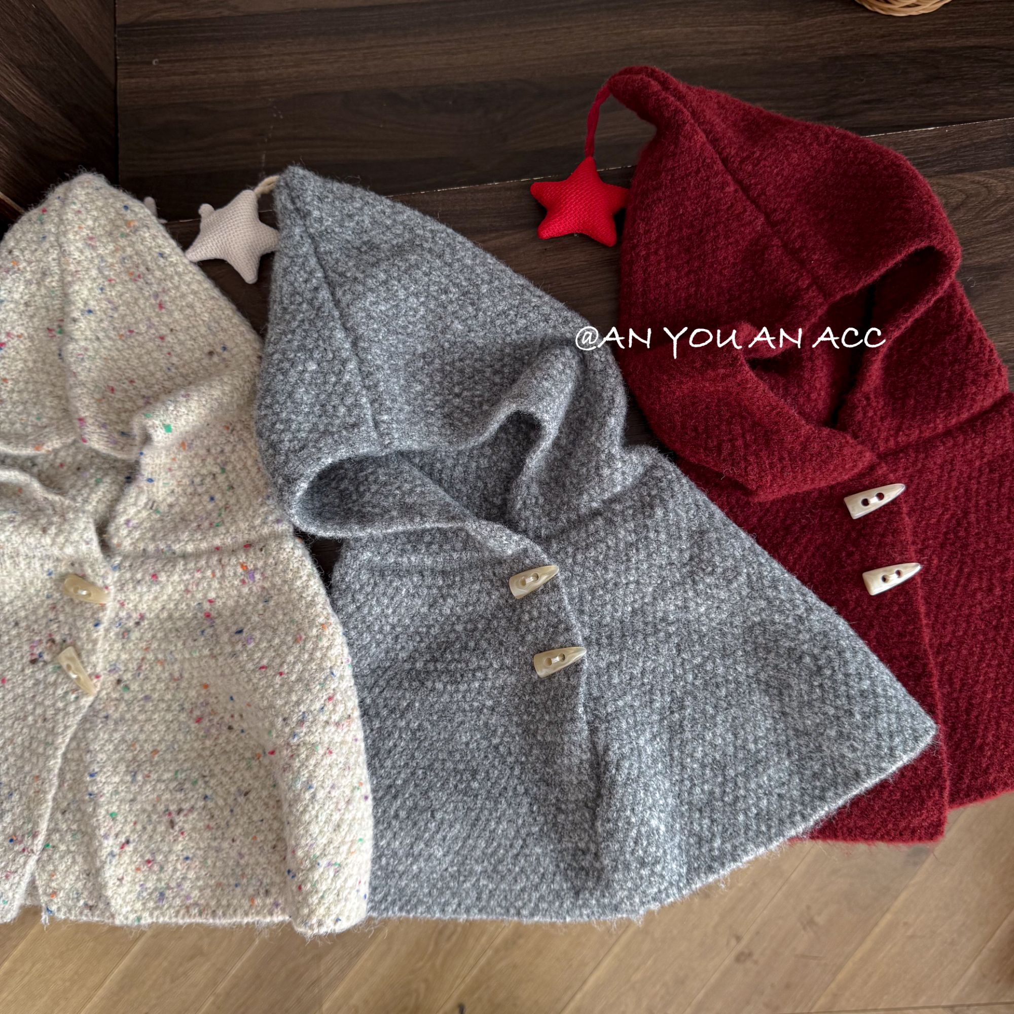 小星星斗篷～女童可爱针织连帽披肩一体韩版秋冬保暖护颈护耳帽子