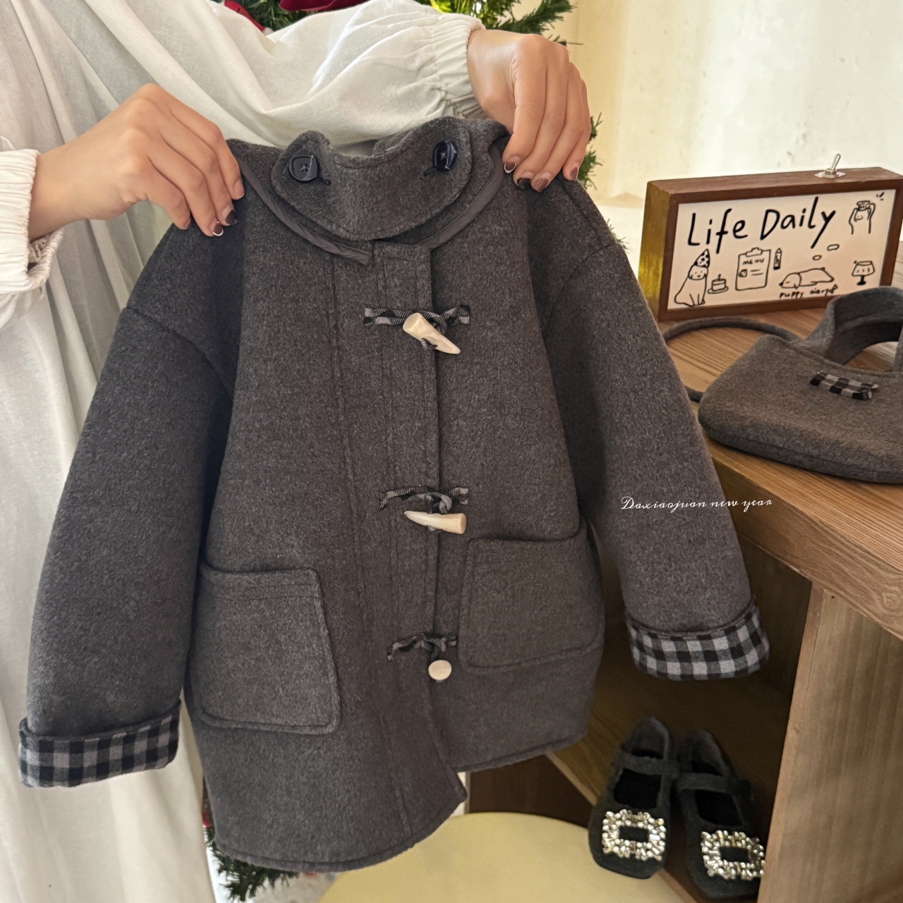 【大小卷】冬季新品童装韩版休闲带包长外套-710258